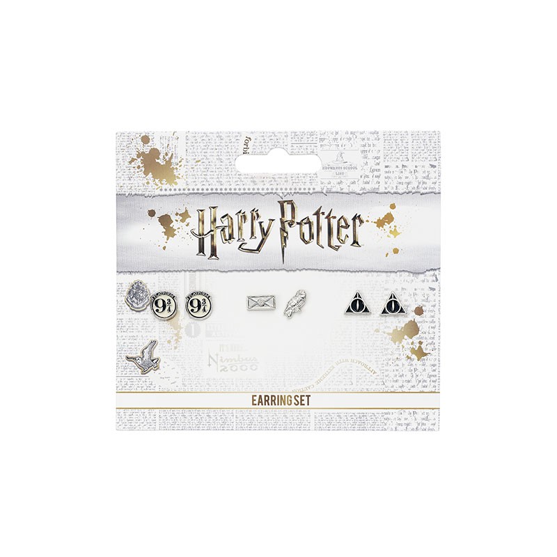 Harry Potter-Set de brincos - talismãs da morte, simbolo 9 3/4, coruja e carta