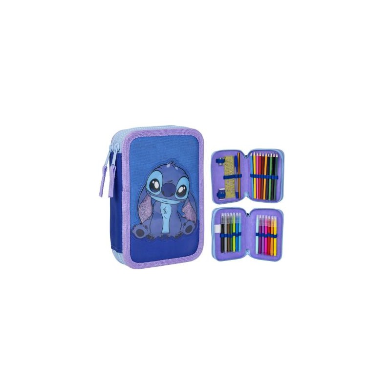 Disney - Stitch - Estojo Duplo- Porta Lápis - com acessórios
