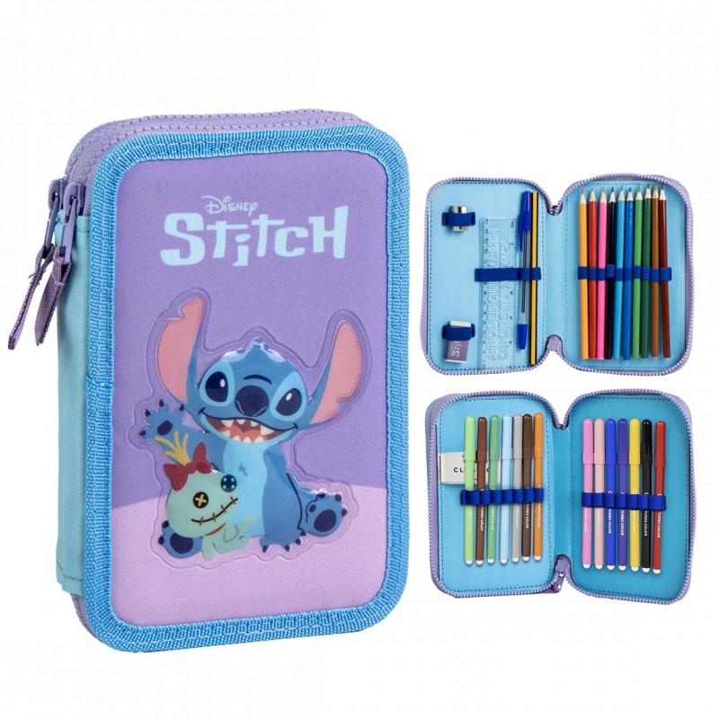 Disney - Stitch - Estojo Triplo- Porta Lápis - com acessórios